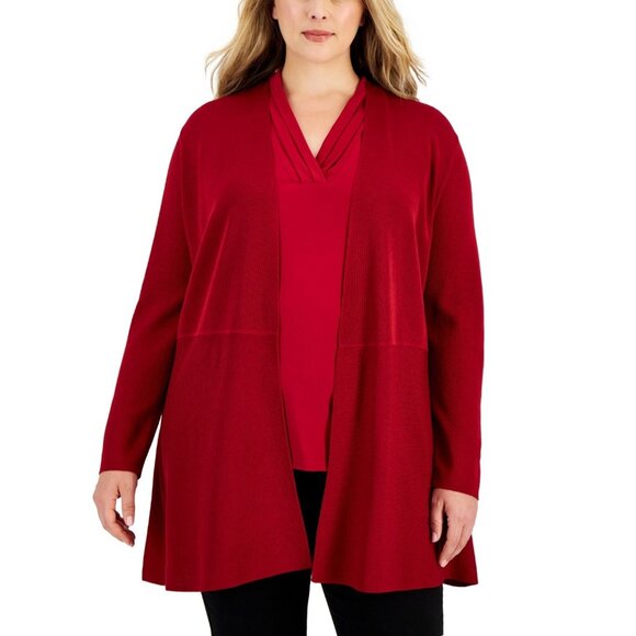 Anne Klein Plus Size 2X Monterey Open-Front Cardigan Dark Red MSRP $109 - Picture 1 of 1